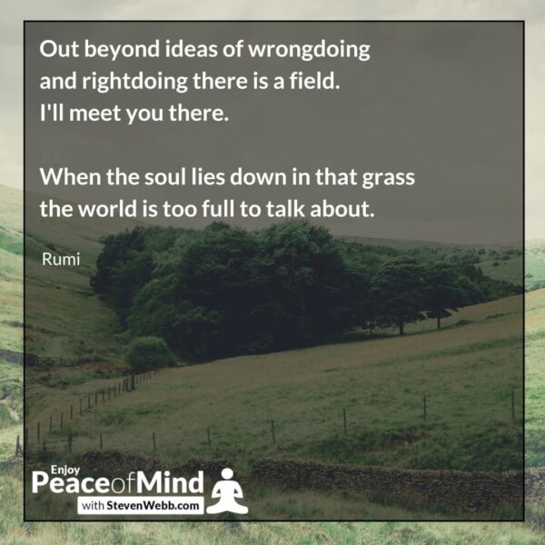 Peace of mind quote - out to beyond ideas of wrong doing and right doing there is a field... Rumi
