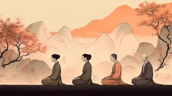 Keeping Your Meditation Practice Going Especially when Very Busy 3 stevember 3 meditators sitting in a row in a Zen garden in the 41d8fb91 9e94 4420 9c7e 58a68c55e953